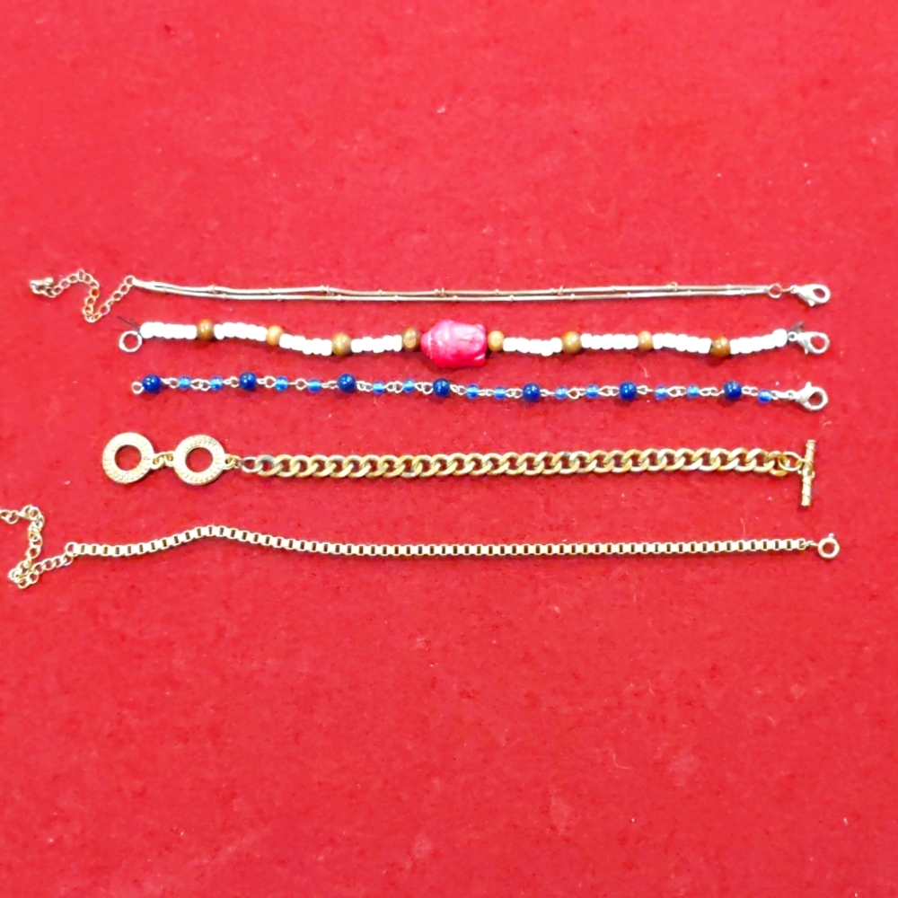3 for $30 Bracelets Mixed Lot of Five Gold silver Beads Links Fashion Jewelry